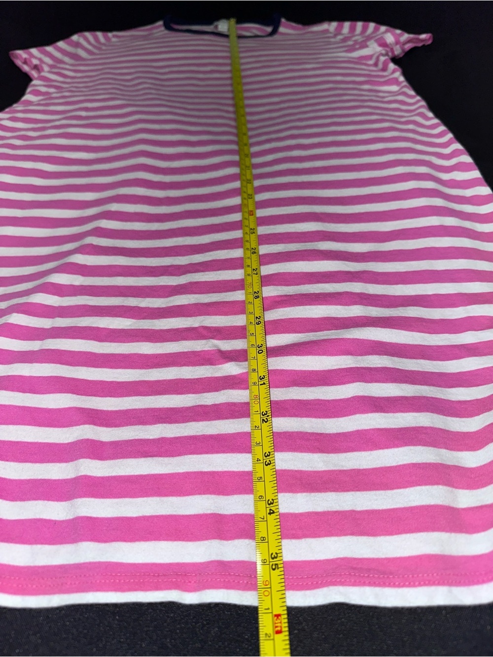 J.Crew Factory Striped Pink & White T-shirt Dress with Navy Trim ladies large - Picture 4 of 5